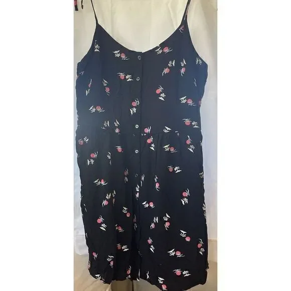 Levi's Summer Womens M Black Palm Tree Island Sun Gulls Baby Doll Strap‎ Dress - Picture 3 of 8